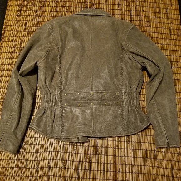 Leather biker jacket tan cream zip-out liner vintage XL - Picture 3 of 8